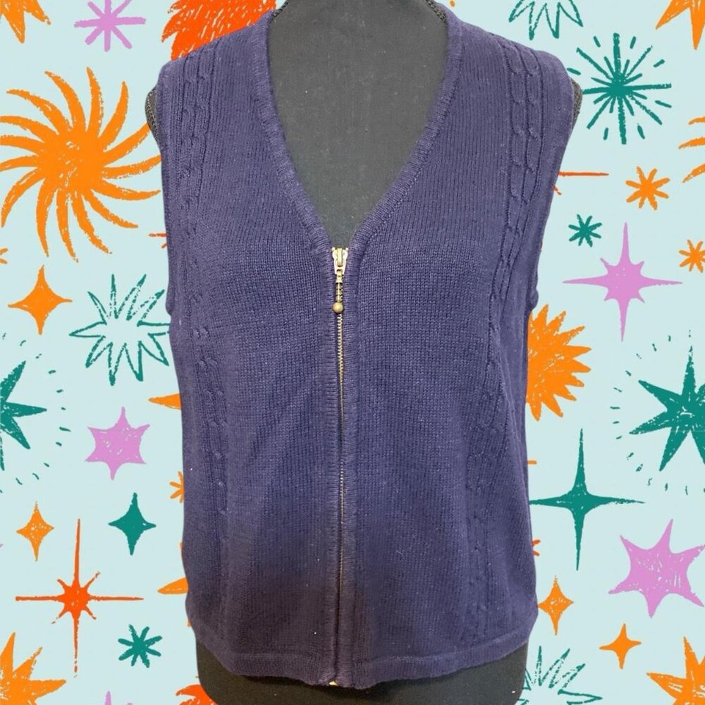 VTG navy blue zip up knit sweater vest size small